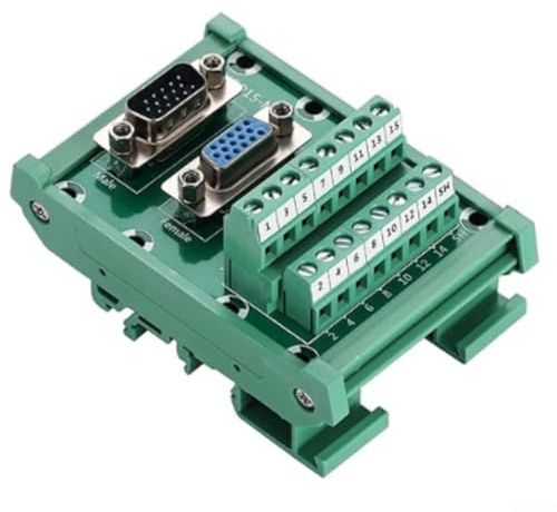 Klemmleiste mit VGA-Stecker/Buchse Adapter für DIN-Schiene, 5,0 mm Rastermaß, doppelschichtig, 16-26 AWG, -20 ℃ bis 70 ℃ Betriebsbereich, grünes Kunststoffgehäuse