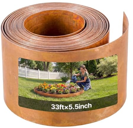 VEVOR Bordure de Jardin Métal 10 m x 14 cm Bordure de Pelouse Acier au Carbone pour Massifs de Fleurs, Allées, Délimitation Espace, Aménagement Paysager, Flexible, avec Paire de Gants, Couleur Rouille