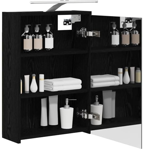 vidaXL Badezimmerspiegelschrank Schwarz Eichen-Optik 43 x 16 x 62.5 cm, Moderne Badezimmer, rechteckiger Stauraum, Wandregal, doppelseitiger Spiegel, Flexibles Möbel