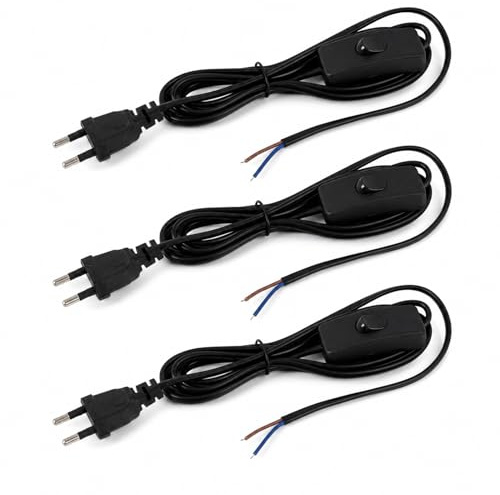3 Pièces Câbles d’Alimentation avec Interrupteur, Cordon avec Interrupteur 1,8 m pour Lampes Table, Lampadaires et Appliques Murales, Cordon Européen 2 Conducteurs Noir Usage Domestique Professionnel