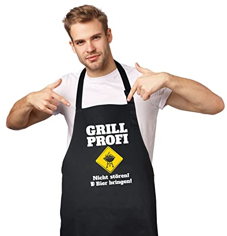 GRILLHIT X Grillschürze, Schürze schwarz: Grill Profi - Geschenk für Männer, Papa, Mann oder Freund zum Geburtstag, Vatertag und Weihnachten