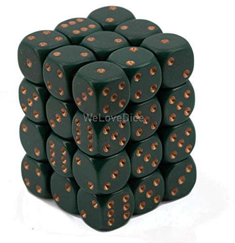 Chessex Opaque 12mm d6 with pips Dice Blocks (36 Dice) - Dusty Green w/Gold