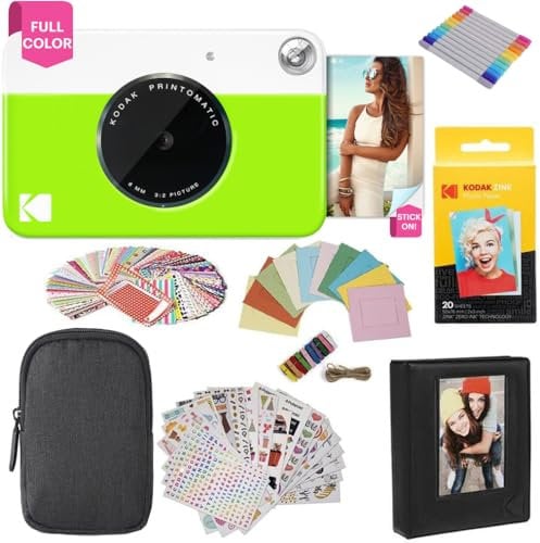 KODAK Printomatic Cámara instantánea (Verde) Paquete de Regalo con Papel fotográfico Zink (20 Hojas) y más