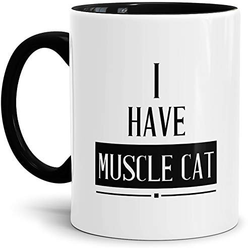 Tasse mit SpruchToday, I have Musclecat - Denglish/Denglisch/Geschenk-Idee/Lustig/Witzig/Spaß/Fun/Lehrer/Innen & Henkel Schwarz