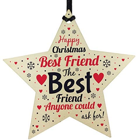 RED OCEAN For Best Friend Wooden Star Christmas Tree Bauble Keepsake Gift For Friend