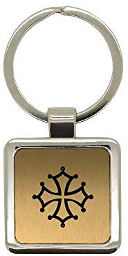 Porte clé en métal or brossé Croix Occitane Carré gravure laser