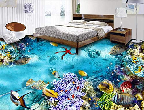 Xcmb PVC Vinylbodenfliese Kundenspezifische Tapete Des Bodens 3D Meerespflanze Meerespflanze Tropische Wandbilder Des Bodens 3D Klebende Tapete Des Fisches-200Cmx140Cm