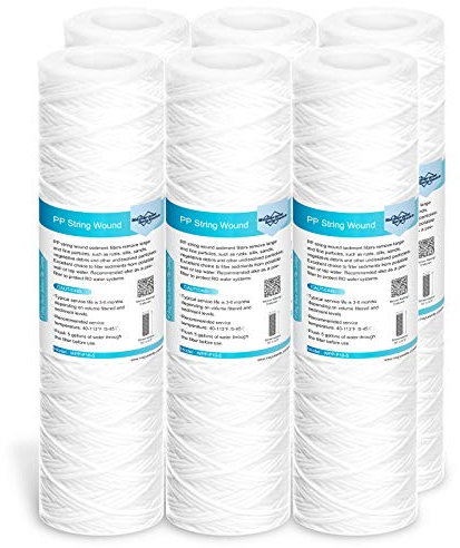 Membrane Solutions 10 Sediment Wasserfilter, Wickel Kartusche für Umkehrosmose, Wasserspeiseleitung & Partikelfiltration, Ersatzkartusche für universelles 25,4 cm RO-System - 5 Micron, 6 Stück