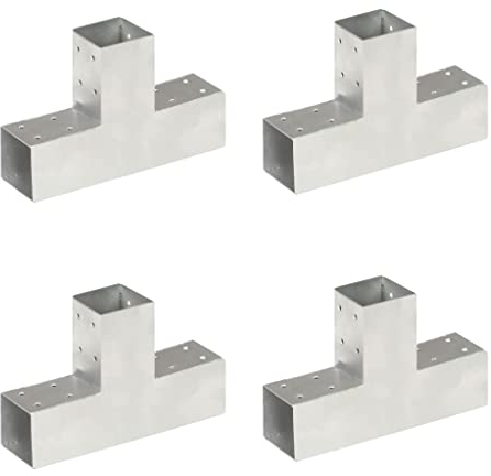 vidaXL 4x Pfostenverbinder T-Form 3 Hülsen Balkenschuh Holzverbinder Eckverbinder Pfostenecke Balken Verbinder Feuerverzinkt Verzinktes Metall 71x71mm
