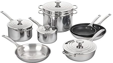 Le Creuset Juego de utensilios de cocina de acero inoxidable de tres capas para induccion, 12 piezas