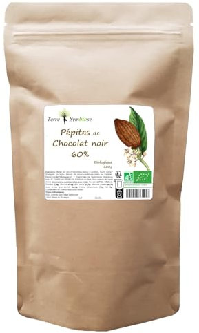 Pépites de Chocolat Noir 60% Bio, Sachet de 200 gr Refermable