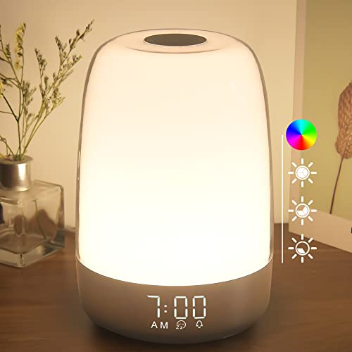 winshine Wake Up Night Light with Sunrise Simulation Alarm Clock, Touch Control 3 Ways Dimmable Warm White Bedside Lamp for Bedrooms RGB Ambient Table Nightstand Light,Sleep Aid Snooze Mode