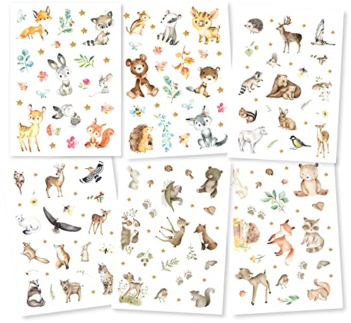 Pandawal® Tattoo für Kinder Waldtiere Tattoos 6er Set Junge | Mädchen perfekt für Kindergeburtstag Party Mitgebsel Hautfreundliche Temporäre Kindertattoos