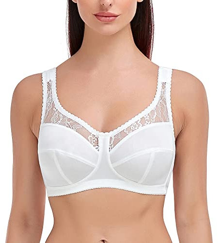 Ayigedu UK Plus Size Minimiser Bra Women Non-Wired Non-Padded Full Coverage Soft Cup Bra 42-E White