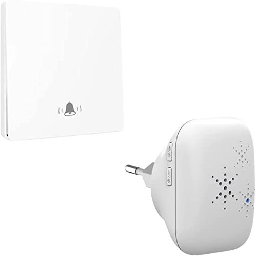 KIT Sonnette Sans Fil et Sans Pile Écologique Extérieur Étanche IP 65 Neige Pluie - Émetteur longue portée - Carillon Format Mini et Discret - Récepteur enfichable - 4 Niveaux de volume - 38 Mélodies