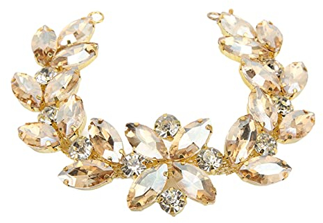 Strassband zum Aufnähen 20,5x3,4cm, Glitzernde Blumenkette aus Kristall-Strass für Brautschmuck, DIY Näharbeiten, Goldfarbene Applikation für Kleidung Brautstrauß