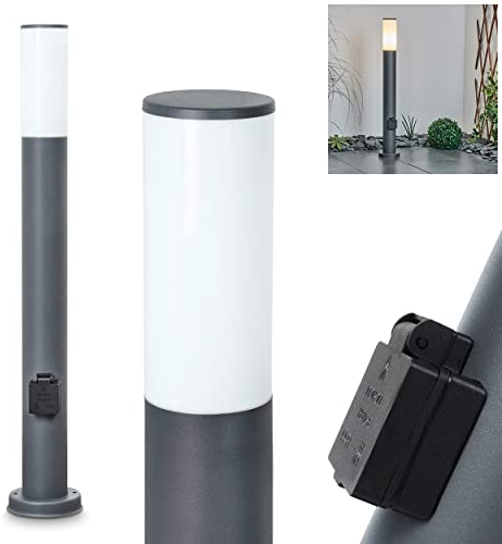 Außenwegeleuchte Caserta mit Steckdose, moderne Sockelleuchte aus Metall/Kunststoff in Anthrazit/Weiß, Wegeleuchte 80 cm, Gartenlampe mit E27-Fassung, Gartenbeleuchtung IP44, ohne Leuchtmittel