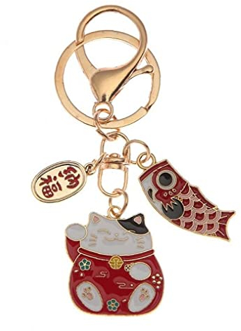 Ruluti Cat Keyring Japanese Fortune Lucky Beckoning Cat Maneki Neko Keyring for Handag Backpack Phone Funny Gifts