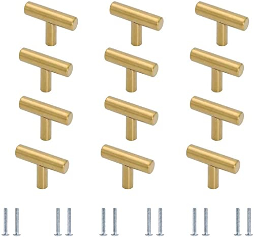 yeemeen T Stangengriff, 12 Stück Stangengriff Gold, Möbelgriffe Gold, Möbelgriffe Schrank T Form Schubladenknöpfe für Schrank Küchenschrank Kleidschranktür(Aluminiumlegierung)