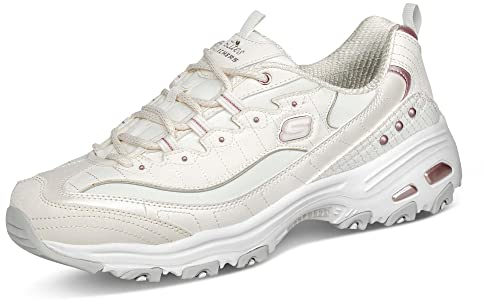 Skechers Zapatillas de Noche D'Lites para Mujer, Blanco Duraleather Ribete Lavanda, 41 EU