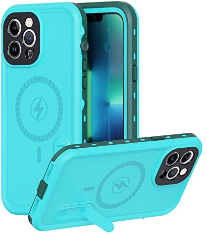 Waterproof Case for iPhone 13 Pro Max with Mag-Safe Charging, Built-in Screen Protector and Kickstand, Magnetic Heavy Duty Shockproof for Apple iPhone 13 Promax 5G (Solid Blue)
