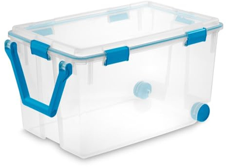 Sterilite 120 Qt Wheeled Gasket Box, Stackable Storage Bin with Latching Lid, Handle and Tight Seal, Plastic Container with Clear Base and Lid, 1-Pack