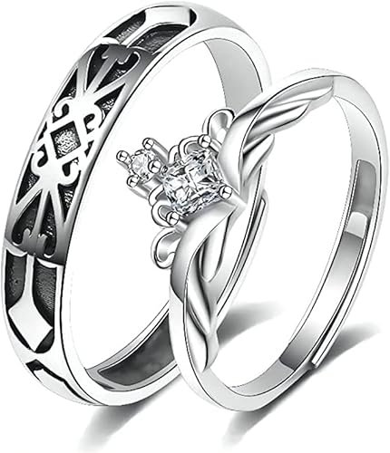 Rebrilliant Prinzessin und Ritter Krone Paare Passende Ringe Versprechen Ring mit Mondstein für Frauen Männer Sie Ihn Beste Freundin - Set mit 2 verstellbaren Ringen, Metall, Kein Edelstein