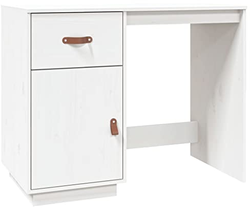 vidaXL Bureau Table d'Ordinateur Bureau d'Étude Table de Travail Meuble de Salle d'Étude Intérieur Blanc 95x50x75 cm Bois Massif de Pin