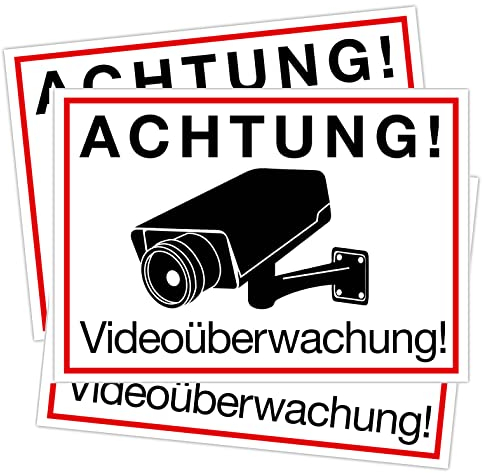 Clever Pool 3 Aufkleber Achtung Videoüberwachung Schild – DIN A4 – wetterfest - Kameraüberwachung – Einbruchschutz – Warnschilder, Hinweisschilder (Motiv Achtung Videoüberwachung)
