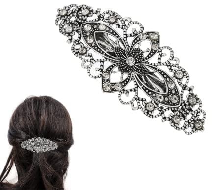 Vintage Flower Hair Barrette Hair Slides, Antique Style Hair Clips for Women Jewellery, Sparkly Silver Hair Clip Hair Accessory Crystal Grips for Women Girls Wedding Birthday Prom Gift