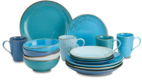 Peill+Putzler Germany Geschirrset | Kombiservice 16-teilig, Orange/Azurblau | Unikat | Peill+Putzler, Farbe-Dekor:Atlantikblau-Azurblau-Balticblau-Tropicalblau
