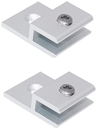 TopHomer Lot de 2 pinces à verre en forme de H avec bras de serrage épais en alliage d'aluminium Argenté pour étagère murale (3-5 mm)
