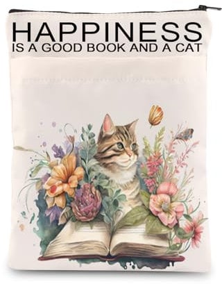 KEYCHIN Canvas Zipper Book Cover - Beige, Fits Most Textbooks and Notebooks, Extra Front Pocket for Accessories - Bookish Gifts for Book Lovers