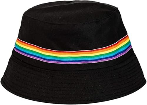 ARG Unisex Baumwolle Fischerhut Sommer Reise Festival Sonne Fischerhut Wendbar, Schwarze Regenbogen-Streifen, One size