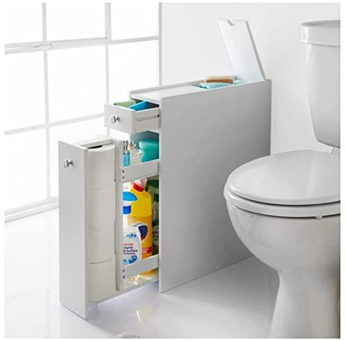 Homme Concept - White Narrow Bathroom Storage Cabinets Unit, Slimline Bathroom Storage Box - Multi-Purpose Organiser Compact Bathroom Organiser Bathroom, Living Room, Kitchen, Hallway (GG-498)