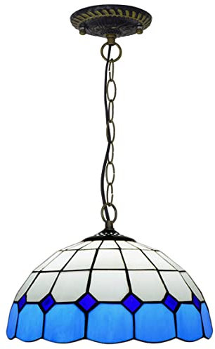 PAZWAHF Mediterrane Vintage-Pendelleuchte im Tiffany-Stil, mittlere Größe, Buntglas-Hängelampe, Breite 12 Zoll, Höhe 36 Zoll, hängender Kronleuchter