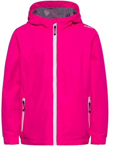 CMP - Giacca da pioggia antistrappo da bambini con cappuccio fisso, Fuxia, 128