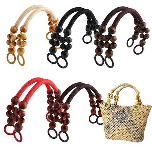 Yayatty Asas de madera con cuentas, 10 correas de cuerda de nailon de 5 colores para hacer bolsas de ganchillo, en forma de U, 18.5 pulgadas