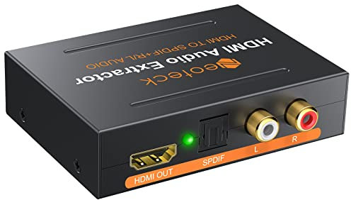 Neoteck 1080P HDMI Audio Extractor, HDMI Input to HDMI Output + Optical TOSLINK SPDIF + R/L Analogue Audio Output, PASS/2.0CH/5.1CH Audio Modes Available