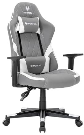 Oversteel - SAPHIRE Professional Gaming Stuhl Wasserdichtes Gewebe, höhenverstellbar, Rückenlehne um 135° verstellbar, Gasdruckfeder Klasse 3, bis 120Kg, Farbe Hellgrau/Weiß