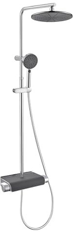 SENSEA Système de douche Easy - Ensemble de douche avec robinetterie - Douchette à 3 types de jet + robinet de douche avec thermostat + barre de douche + pommeau de douche pivotant Ø 25 cm - ACS -