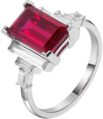 Ehering Mit Gravur, Ring Rot Stein 14K Gelbgold Größe 58 (18.5) 1 Created-Ruby 1Ct Smaragdschliff Rot Personalisiert Für Hochzeit