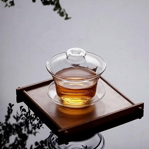 LAMPPE Taza con Labios de 160Ml, sopera de Cristal Hecha a Mano, Cubierta Resistente al Calor, tazón, Taza de Agua con Tapa y platillo, Taza de café, Juego de té