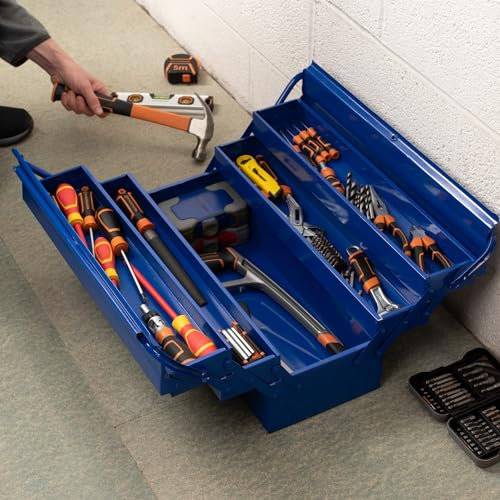 Hardys 5-Tray Large Metal Tool Box | Heavy Duty Cantilever Tool Storage Box with 3 Levels | 530 x 200 x 200mm Large Tool Box Organiser for Hand Tools, Screws, Fastenings & Fixings