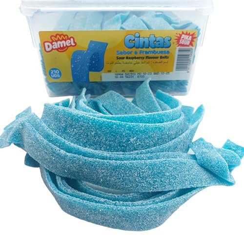 Cintas Pica Pica Frambuesa Damel - Bandeja 210 Unidades - Lenguas Pica Frambuesa - Cintas Acidas Frambuesa Azules