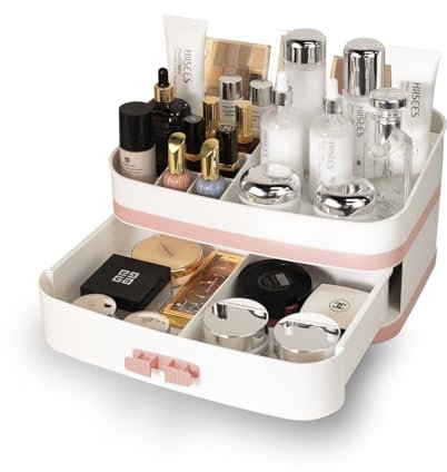 INVSSENE Großer Make-up-Organizer für die Arbeitsplatte, stapelbarer Kosmetik-Organizer mit Schublade, Kosmetik-Organizer-Tablett, Make-up-Organizer für Schminktisch, Make-up-Aufbewahrungsheke