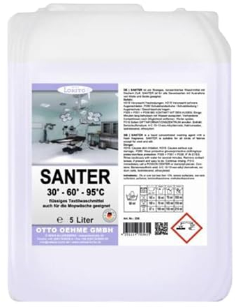 Lorito Santer Vollwaschmittel 5 Liter, Waschmittel flüssig, schaumarm, Farbschutz mit frischem Duft, Flüssigwaschmittel zum Waschen bei 30 bis 95 Grad