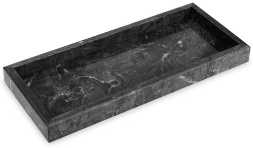 Natural Marble Tray Bathroom Vanity Tray Rectangular Decorative Countertop Dresser Trays for Key Coffee Perfume Jewelry Makeup (Black, 30 x 13 x 3 cm)