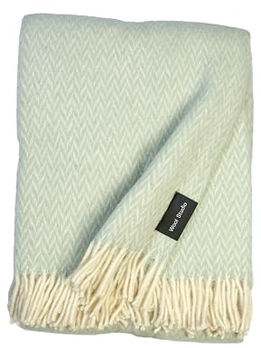 WoolStudio 130x170 cm%100 Lambswool Throw | Luxurious, Durable, & Versatile Single Size Natural Wool Blanket | Perfect for Home, Travel, & Outdoor Adventures! (Herringbone TURQUOISE, 130x170 cm)