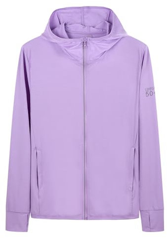 Damen UPF 50+ Sonnenschutz Hoodie Full Zip Laufshirt Langarm Sun Shirt Sportshirt Für Running Wandern Outdoor Surfen Mit Taschen (Purple,4XL)